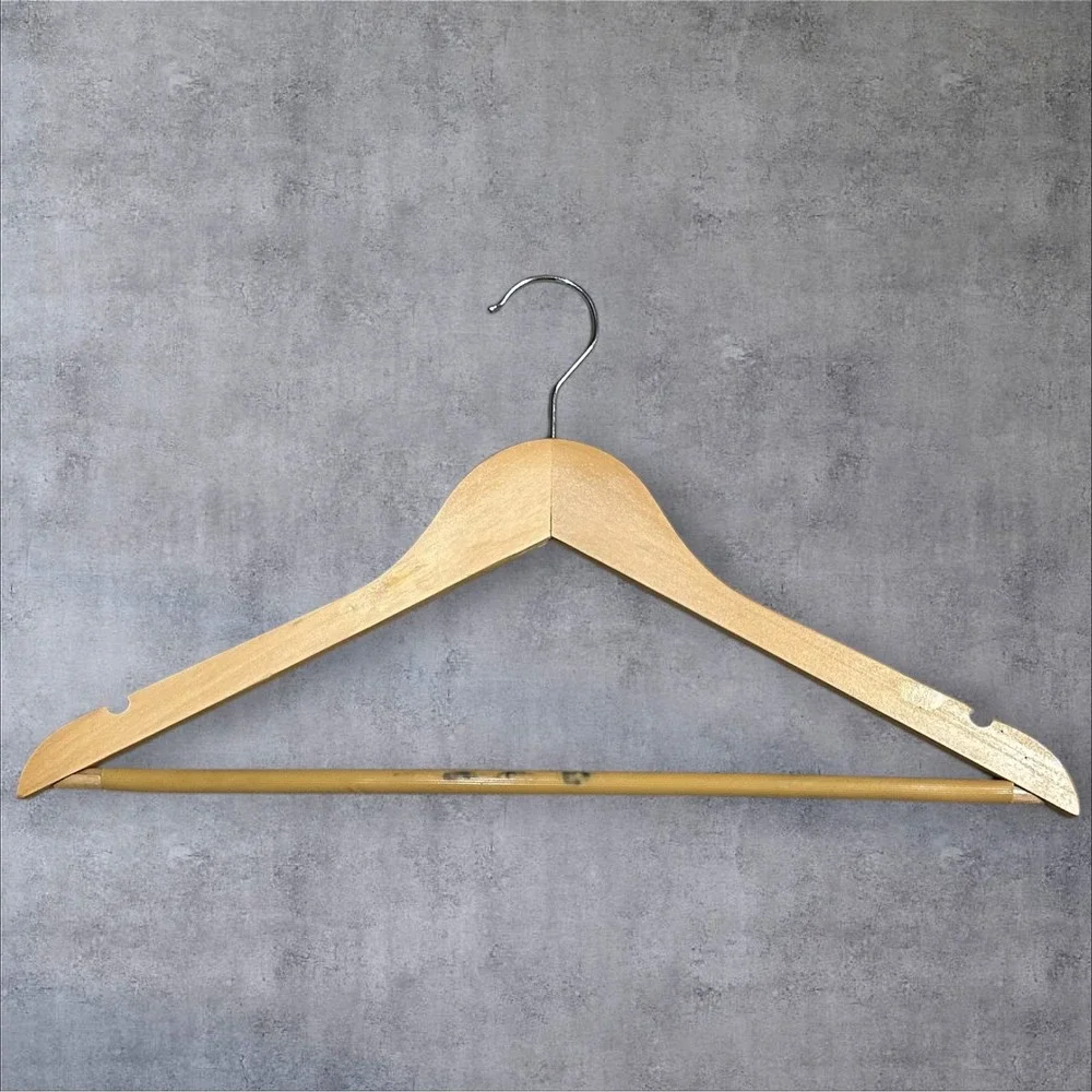 Set of 12 Natural Wood Hangers‎ with Notches and Trouser Bar